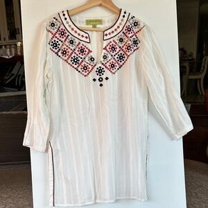 Sigrid Olsen White Tunic with Multicolor Embroidery small 100% cotton